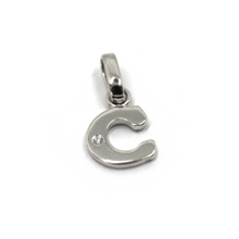 Load image into Gallery viewer, 18k white gold pendant charm small initial letter C, 10mm, 0.4&quot;, with diamond.
