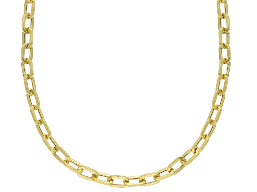 18K YELLOW GOLD CHAIN LONG NECKLACE SQUARED OVAL PAPER CLIP 3x6mm LINKS, 31.5