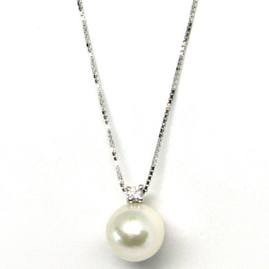 18k white gold necklace Akoya pearl 7.5 mm and diamond, pendant & venetian chain.