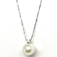 18k white gold necklace Akoya pearl 7.5 mm and diamond, pendant & venetian chain.