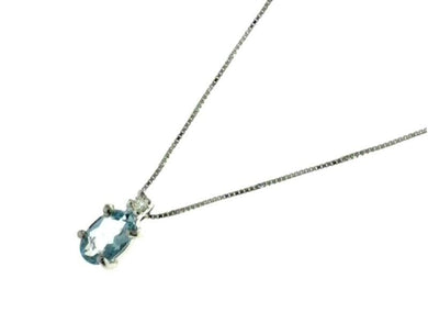 18k white gold necklace with oval aquamarine 0.45 & diamond 0.02, venetian chain.