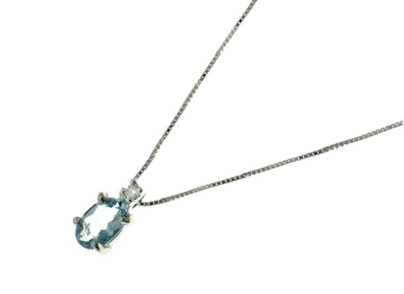18k white gold necklace with oval aquamarine 0.45 & diamond 0.02, venetian chain