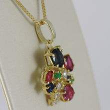 Load image into Gallery viewer, 18K YELLOW GOLD FLOWER NECKLACE DIAMOND SAPPHIRE RUBY EMERALD MADE IN ITALY
