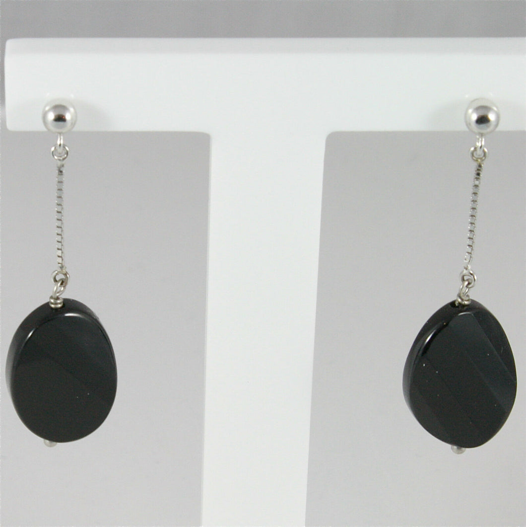 18k white gold pendant earrings, with oval balck onyx, made in Italy.