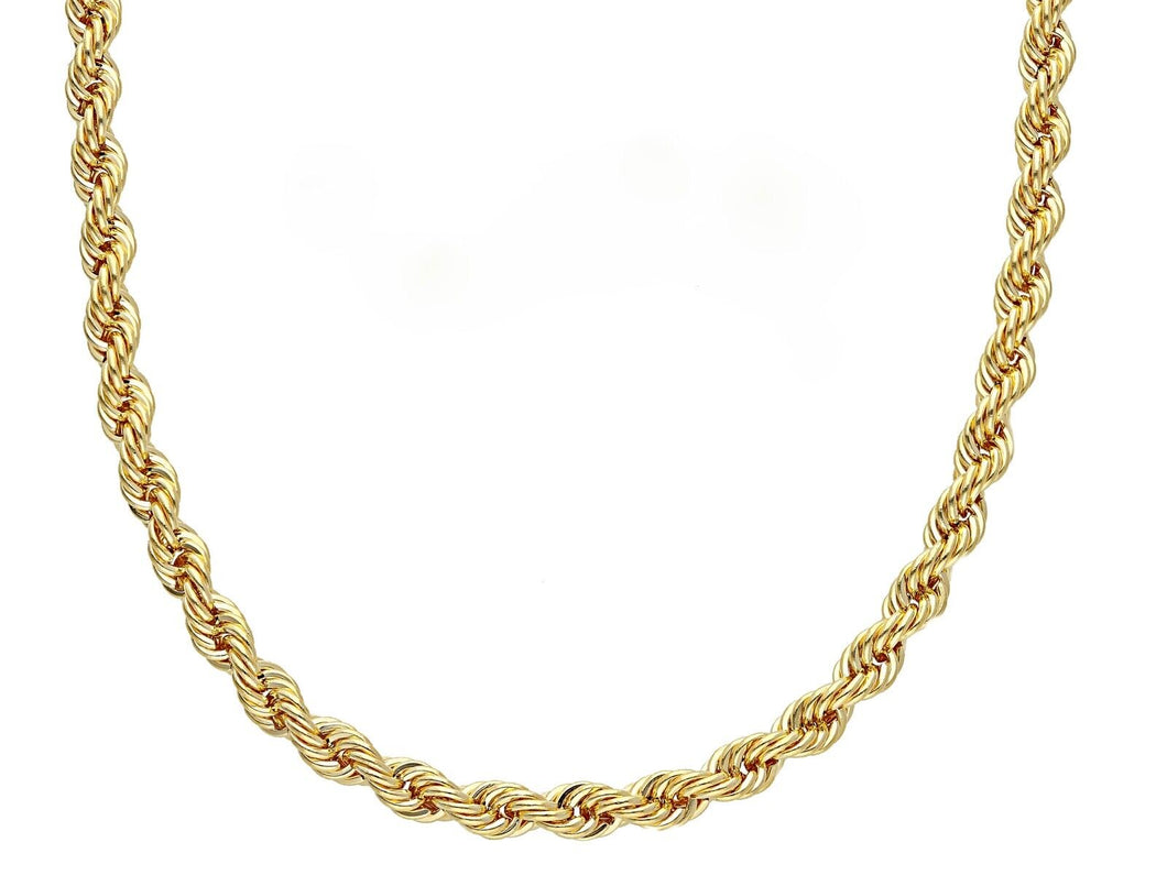 18K YELLOW GOLD LONG CHAIN NECKLACE 4mm BRAID ROPE LINK 80cm 31.5