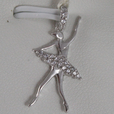 SOLID 18K WHITE GOLD DANCER BALLET PENDANT CHARM WITH ZIRCONIA, MADE IN ITALY.