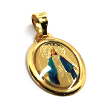 Load image into Gallery viewer, 18k yellow gold enamel oval Miraculous medal pendant 17x15mm Virgin Mary Madonna.
