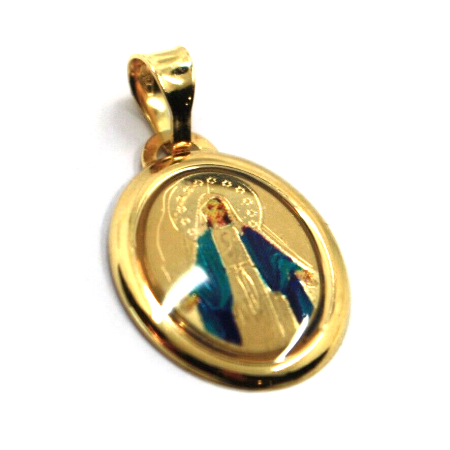 18k yellow gold enamel oval Miraculous medal pendant 17x15mm Virgin Ma