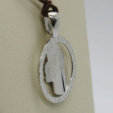 Load image into Gallery viewer, SOLID 18K WHITE GOLD PENDANT MEDAL, STYLIZED GUARDIAN ANGEL, MADE IN ITALY.
