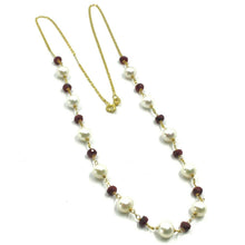 Load image into Gallery viewer, 18k yellow gold 18&quot; necklace, alternate red ruby &amp; white freshwater pearls
