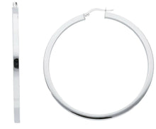Load image into Gallery viewer, 18k white gold circle earrings diameter 50 mm with square tube, made in Italy.
