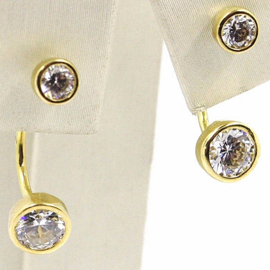 18K YELLOW GOLD PENDANT SOLITAIRE EARRINGS ALTERNATE DOUBLE ZIRCONIA, ITALY MADE.