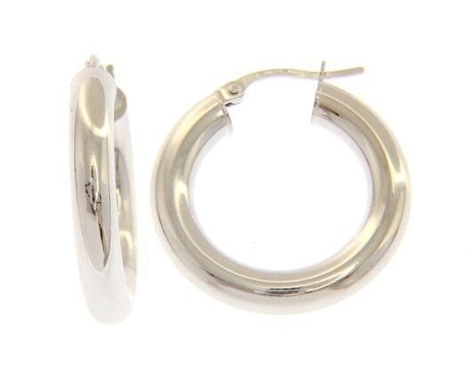 18k white gold round circle earrings diameter 15 mm, width 4 mm, made in Italy