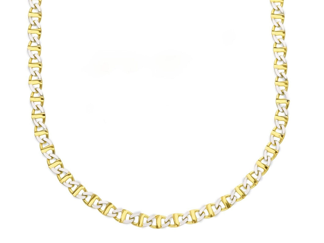 18K YELLOW WHITE GOLD SOLID CHAIN NECKLACE 2.5mm FLAT OVAL MARINER 20