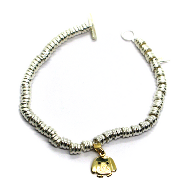 925 STERLING SILVER CIRCLES BRACELET, 9K YELLOW GOLD 12mm PUPPY DOG PENDANT.