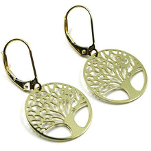 Load image into Gallery viewer, 9k yellow gold pendant earrings, flat tree of life, disc diam. 17 mm, leverback.

