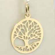 18K YELLOW GOLD TREE OF LIFE ROUND FLAT PENDANT CHARM, 1.0 INCHES MADE IN ITALY.