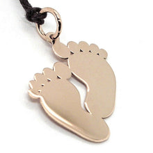 Load image into Gallery viewer, SOLID 18K ROSE GOLD 19mm 0.75&quot; FOOTPRINT PENDANT, FOOTS BIRTH CHARM ITALY MADE
