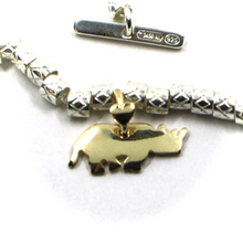 Load image into Gallery viewer, 925 STERLING SILVER TUBES CUBES BRACELET, 9K YELLOW GOLD 16mm RHINOCEROS PENDANT.
