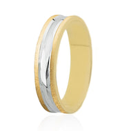 18K WHITE YELLOW GOLD WEDDING BAND 4mm RING ENGAGEMENT STRIPED DOUBLE BINARY.
