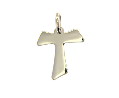 18k white gold cross, Franciscan tau tao Saint Francis 1.3 inches made in Italy.