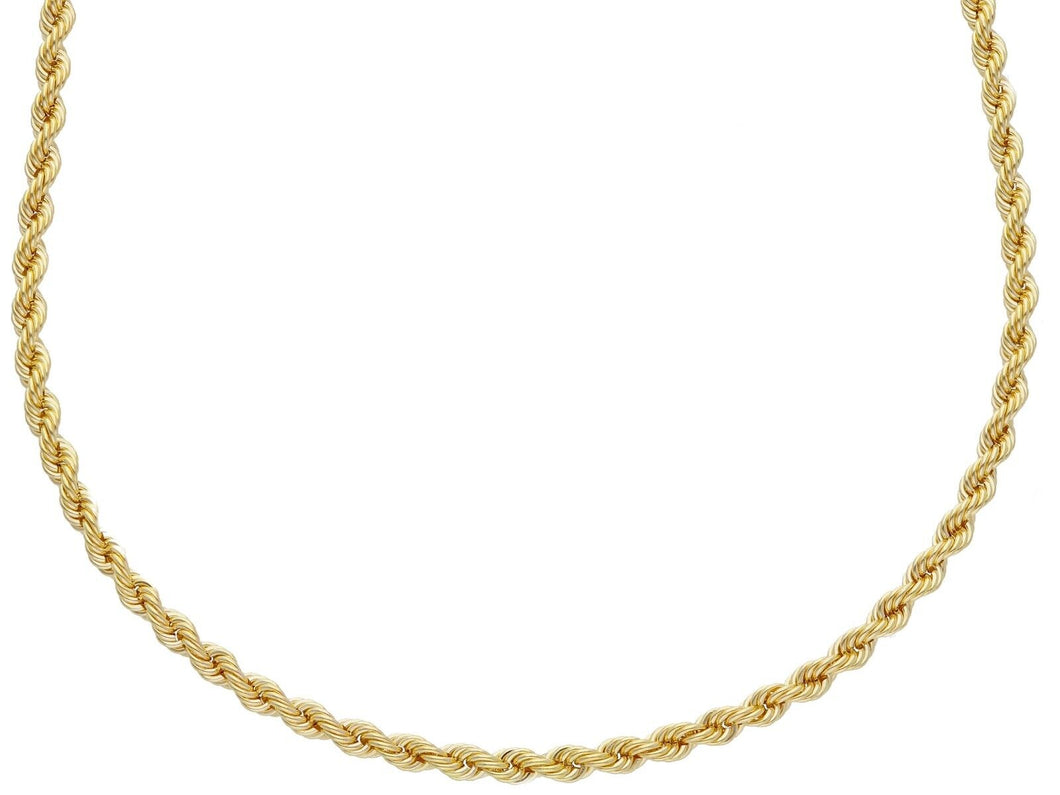 9K YELLOW GOLD 2.8mm ROPE CHAIN BRAID ROPE CORD, HOLLOW NECKLACE, LENGTH 19.7