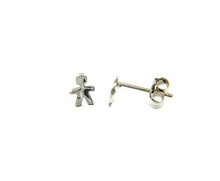 Load image into Gallery viewer, 18k white gold earrings small flat boy, shiny, smooth, 5mm, made in Italy.
