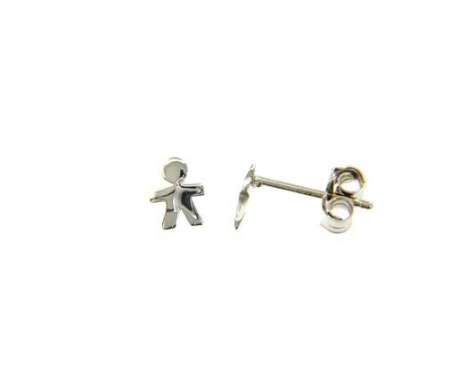 18k white gold earrings small flat boy, shiny, smooth, 5mm, made in Italy.