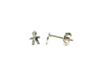 18k white gold earrings small flat boy, shiny, smooth, 5mm, made in Italy.