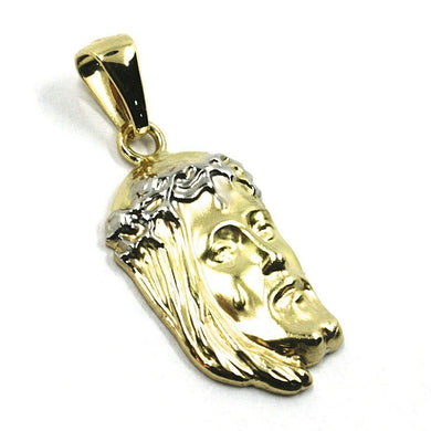 18k yellow & white gold ecce homo Jesus Christ face satin pendant, very detailed.