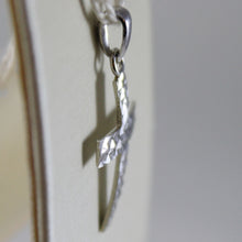 Load image into Gallery viewer, 18k white gold cross, pendant, stylized, hammered, arched, made in Italy.
