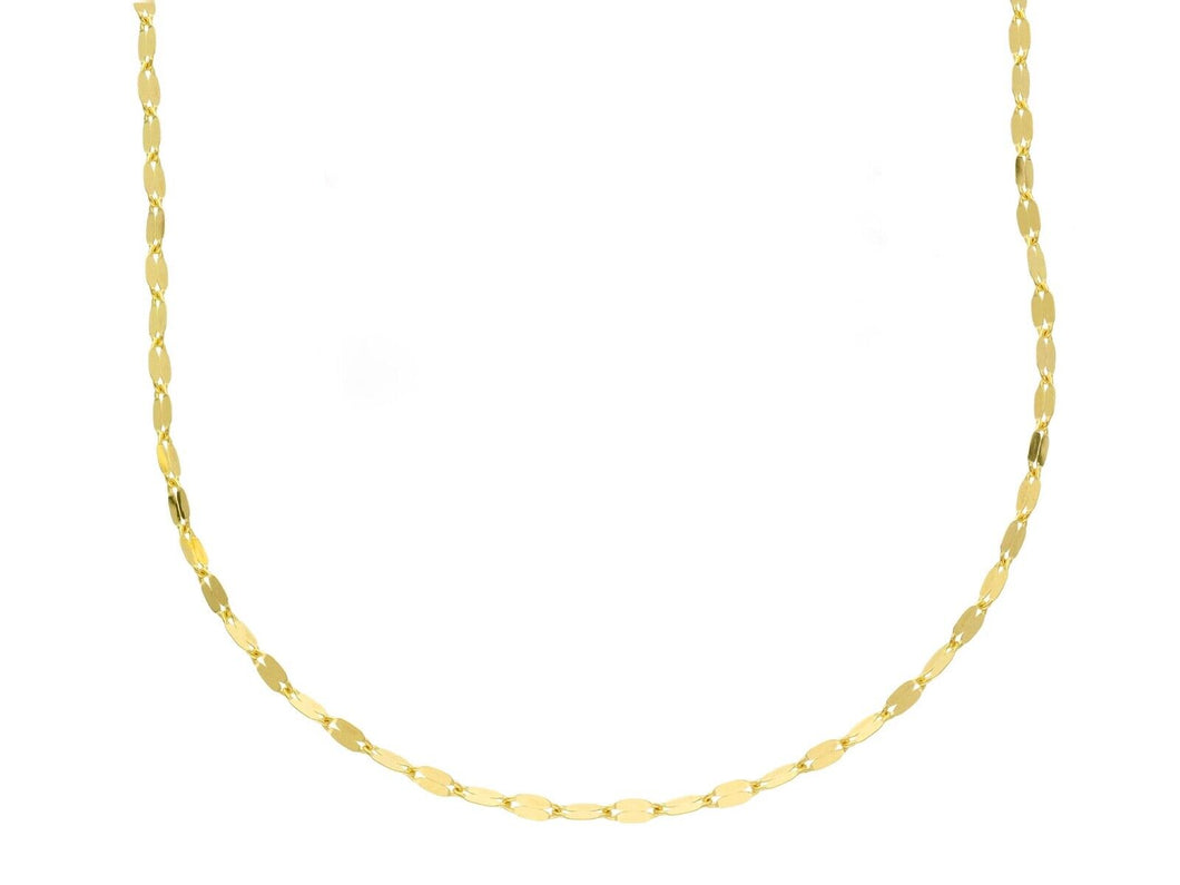 18K YELLOW GOLD CHAIN, THIN 1.3mm FLAT POLISHED DOUBLE OVALS, 15.7