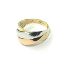 Load image into Gallery viewer, 18K ROSE YELLOW WHITE GOLD BAND SMOOTH RING, THREE CROSSED STRIPS, MADE IN ITALY.
