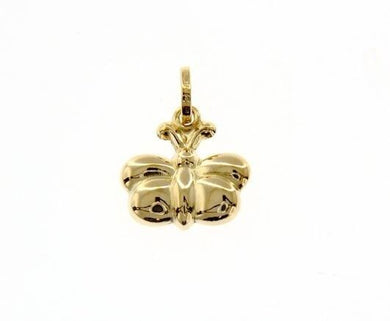 18K YELLOW GOLD ROUNDED BUTTERFLY PENDANT CHARM 18MM SMOOTH BRIGHT MADE IN ITALY.