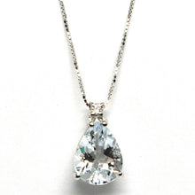 Load image into Gallery viewer, 18k white gold necklace aquamarine 1.60 drop cut &amp; diamond, pendant &amp; chain.
