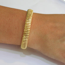 Load image into Gallery viewer, SOLID 18K YELLOW GOLD ELASTIC BRACELET BIG WAVE 11 MM, FINELY WORKED SEMI RIGID
