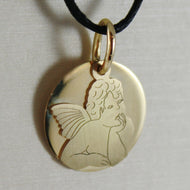 18K YELLOW GOLD PENDANT MEDAL GUARDIAN ANGEL IN RELIEF ENGRAVABLE MADE IN ITALY.