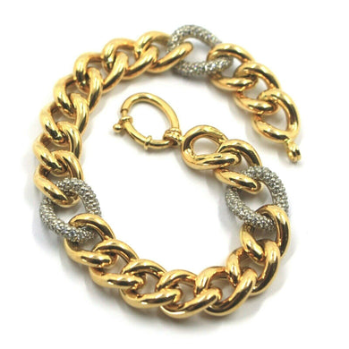 18k yellow & white gold bracelet rounded 11x13mm gourmette oval links, zirconia.
