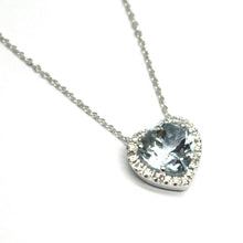 Load image into Gallery viewer, 18k white gold necklace love heart pendant aquamarine diamonds frame rolo chain.
