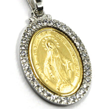 Load image into Gallery viewer, 18k yellow white gold cubic zirconia Miraculous big 30mm medal pendant Virgin Mary Madonna

