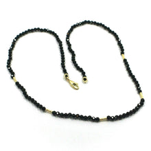 Load image into Gallery viewer, 18K YELLOW GOLD NECKLACE 17.3&quot;, 44cm FACETED ROUND 3mm BLACK SPINEL WORKED TUBES.
