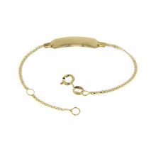 Load image into Gallery viewer, 18k yellow gold  baby bracelet engraving plate double ovals chain 5.1-5.9&quot;.
