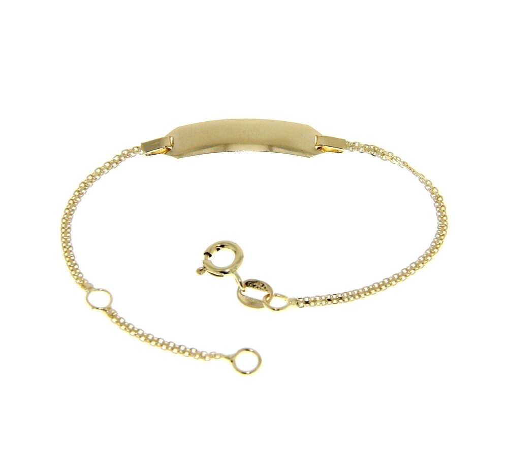 18k yellow gold  baby bracelet engraving plate double ovals chain 5.1-5.9