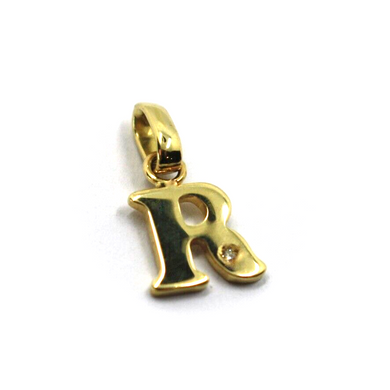 18k yellow gold pendant charm small initial letter R, 10mm, 0.4