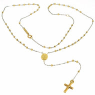 18K YELLOW WHITE GOLD MINI ROSARY NECKLACE MIRACULOUS MARY MEDAL JESUS CROSS.