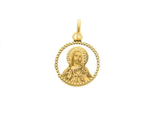 Load image into Gallery viewer, 18K YELLOW GOLD MEDAL 15mm ROUND PENDANT, JESUS SACRED HEART, DOTTED FRAME

