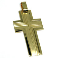SOLID 18K YELLOW GOLD BIG 42mm FLAT CROSS, WORKED SATIN & SMOOTH MADE IN ITALY.
