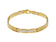 18K YELLOW WHITE GOLD MAN SEMI RIGID BRACELET ALTERNATE 5mm STRIPED PLATES.