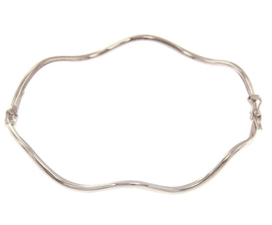 18K WHITE GOLD BRACELET ONDULATE BANGLE, 2mm ROUND TUBE, SMOOTH, SAFETY CLOSURE.