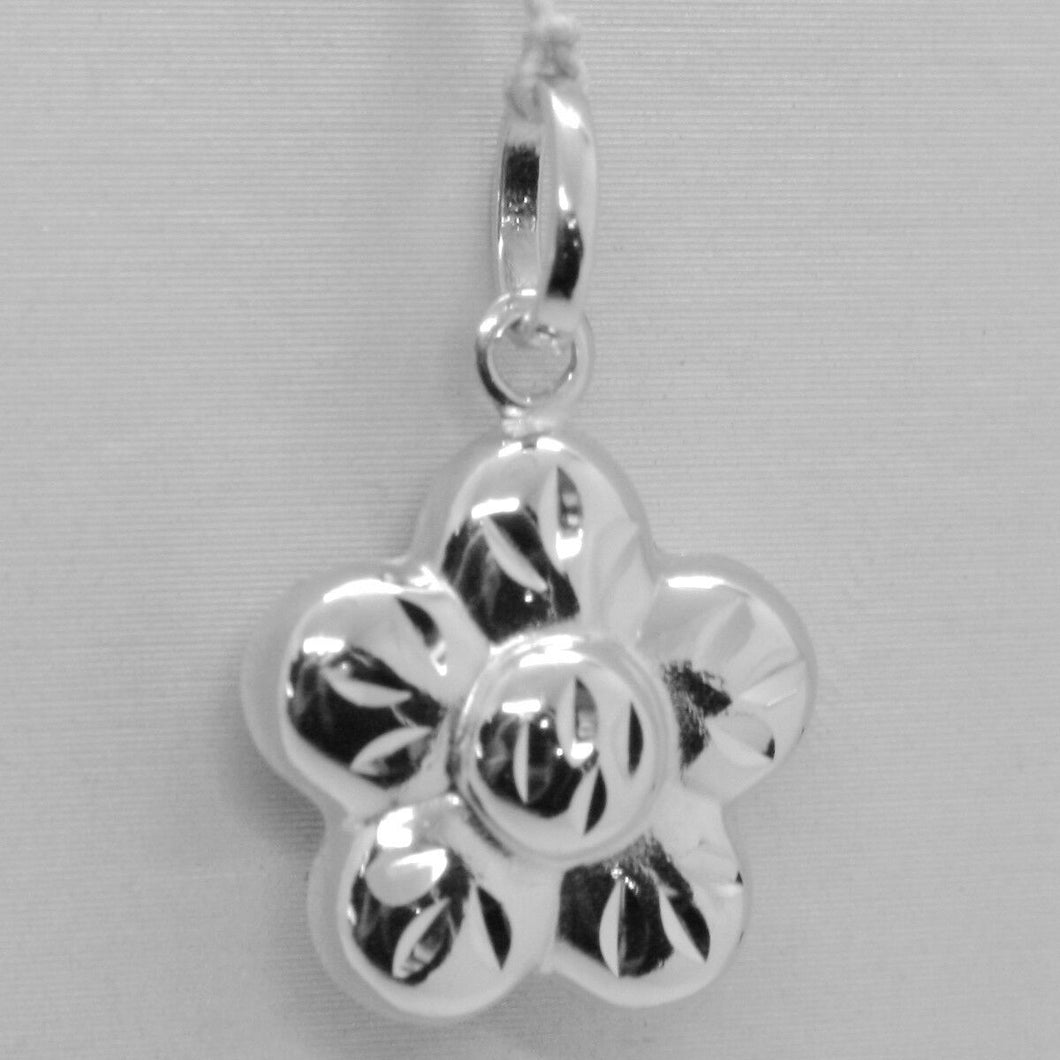 18k white gold rounded flower daisy pendant charm 22 mm smooth made in Italy.